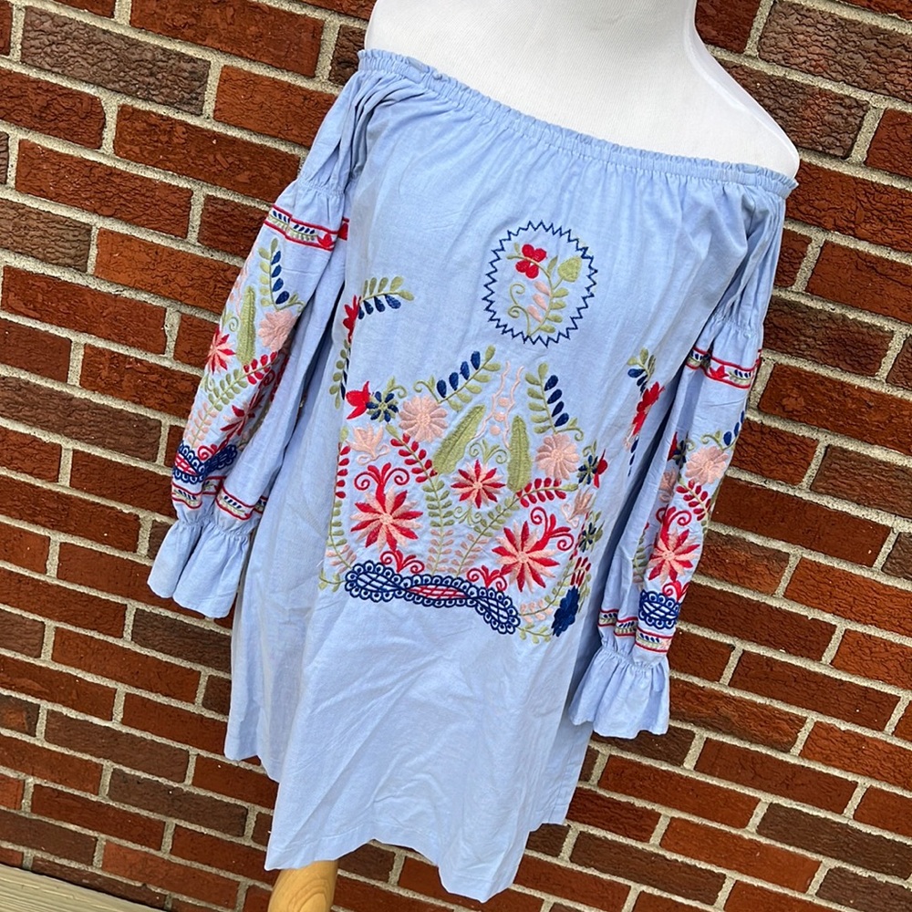Powder Blue OTS Embroidered Dress